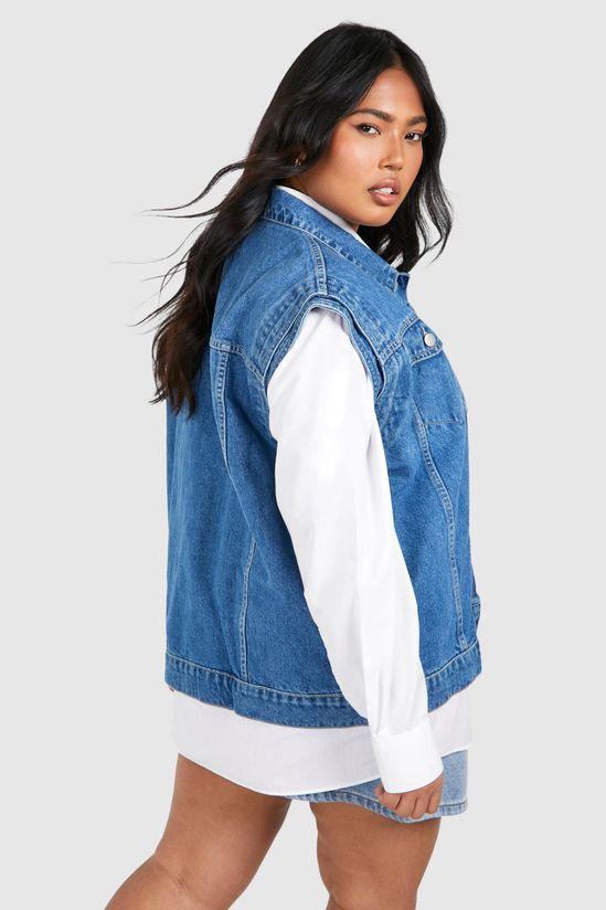 Plus Denim Oversized Sleeveless Jacket