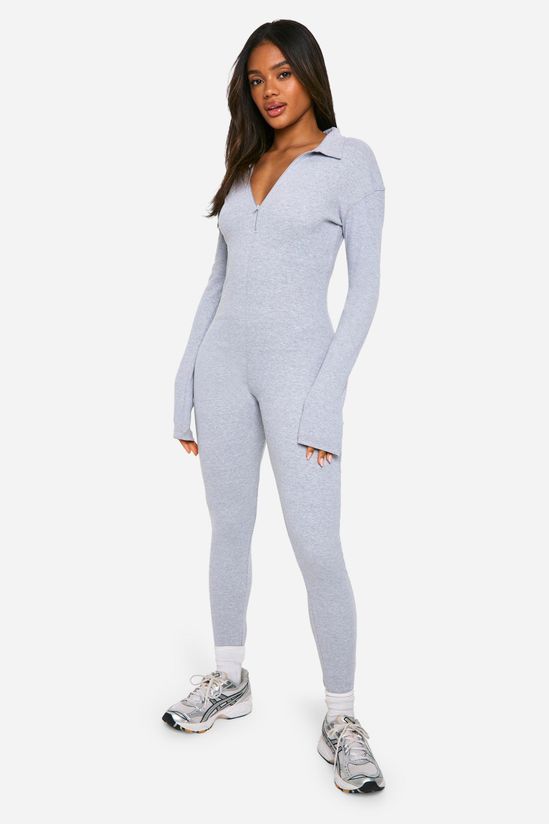Soft Rib Zip Collar Unitard Jumpsuit