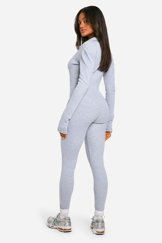 Soft Rib Zip Collar Unitard Jumpsuit