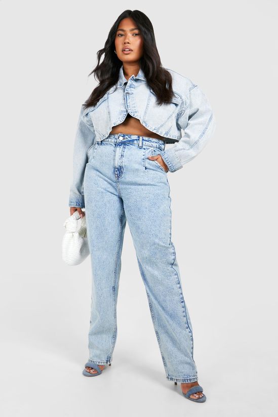 Plus Pleated At Waist Roll Hem Mom Jeans