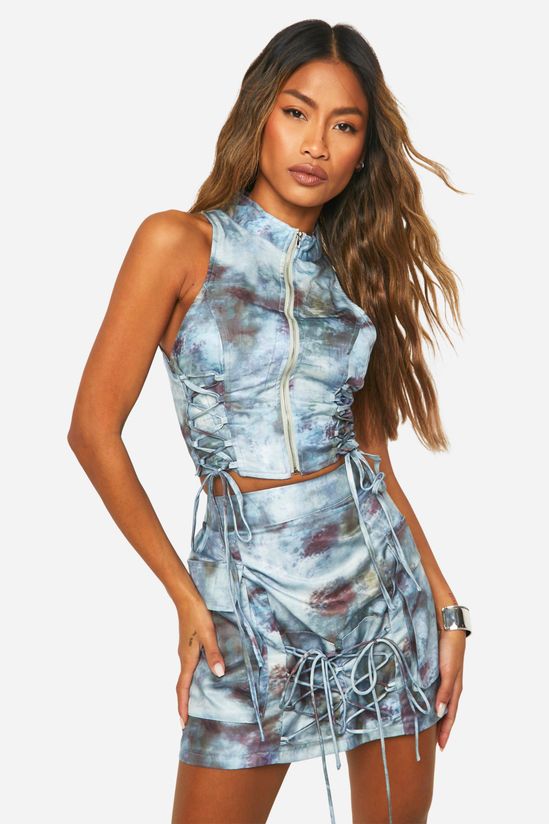 Tonal Tie Dye Lace Up Crop