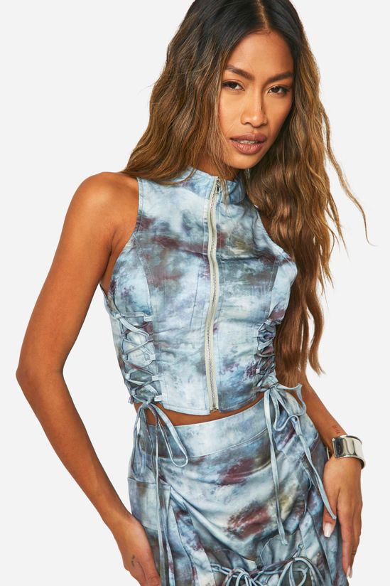 Tonal Tie Dye Lace Up Crop