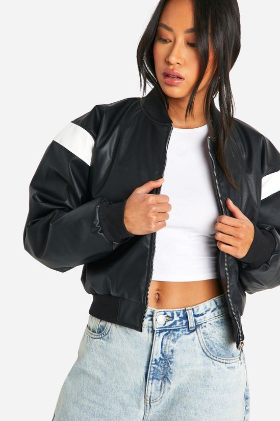 Faux Leather Cropped Moto Detail Bomber Jacket