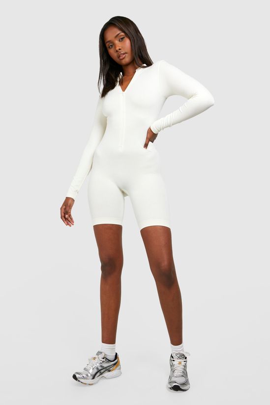 Seamless Zip Up Short Unitard