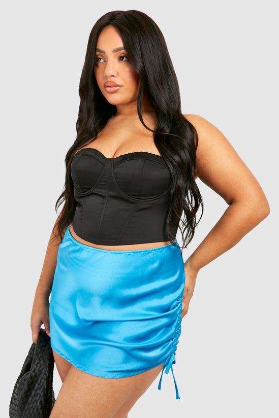 Plus Satin Detail Ruched Side Mini Skirt
