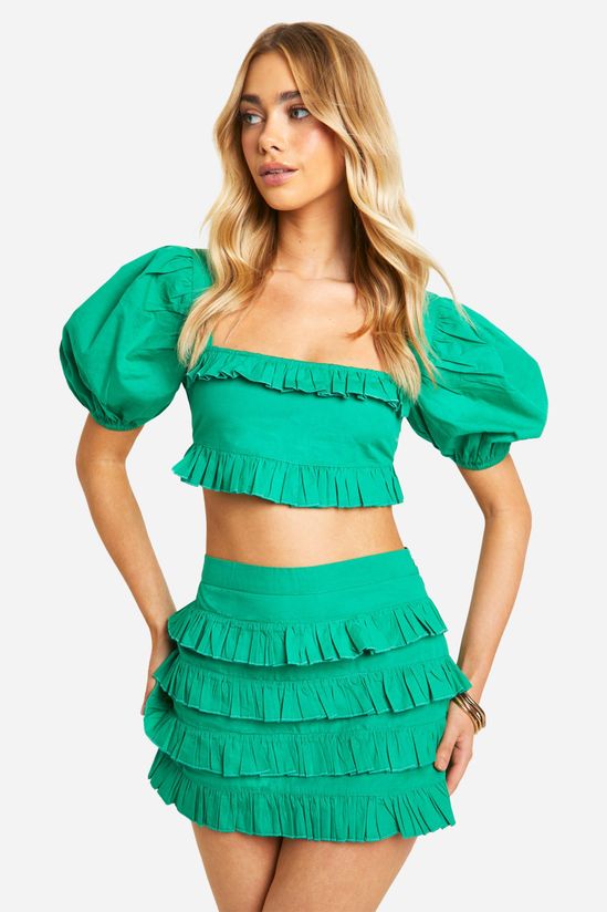 Cotton Poplin Ruffle Mini Skirt