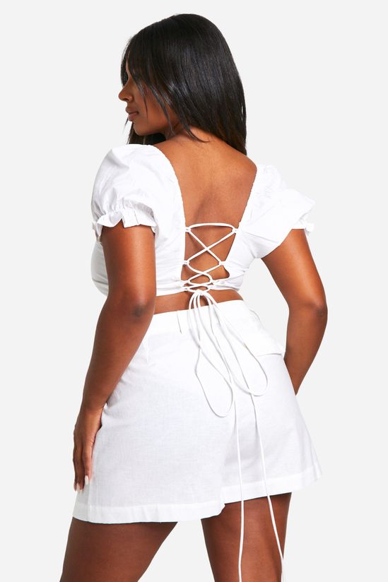 Plus Cotton Puff Sleeve Crop Top