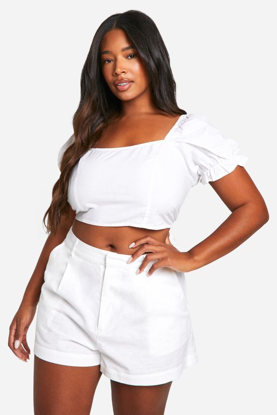 Plus Cotton Puff Sleeve Crop Top