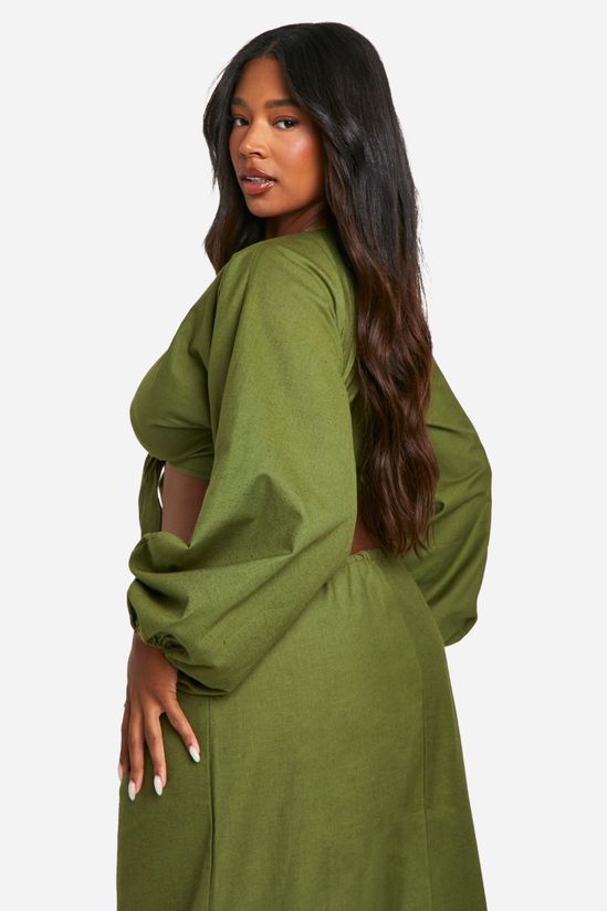 Plus Cotton Tie Front Crop Top