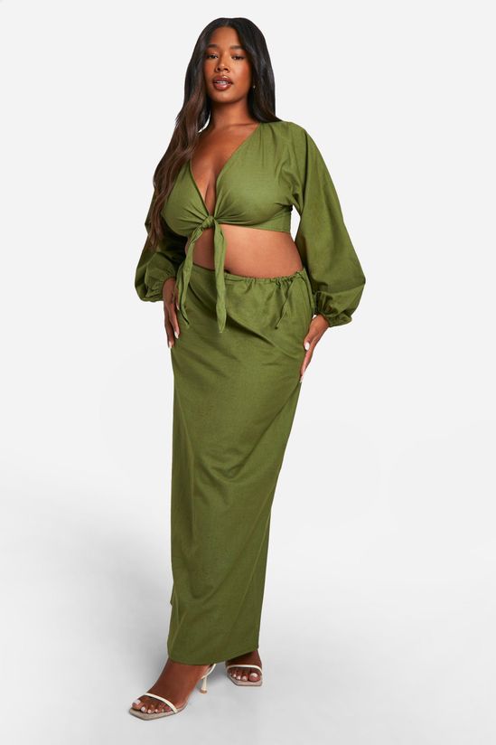Plus Cotton Tie Front Crop Top