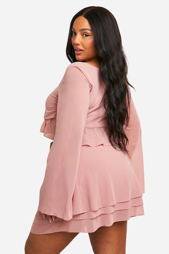 Plus Chiffon Ruffle Hem Long Sleeve Top