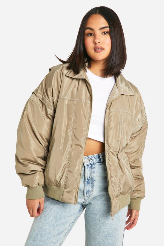 Contrast Stitch Detail Oversized Bomber Jacket
