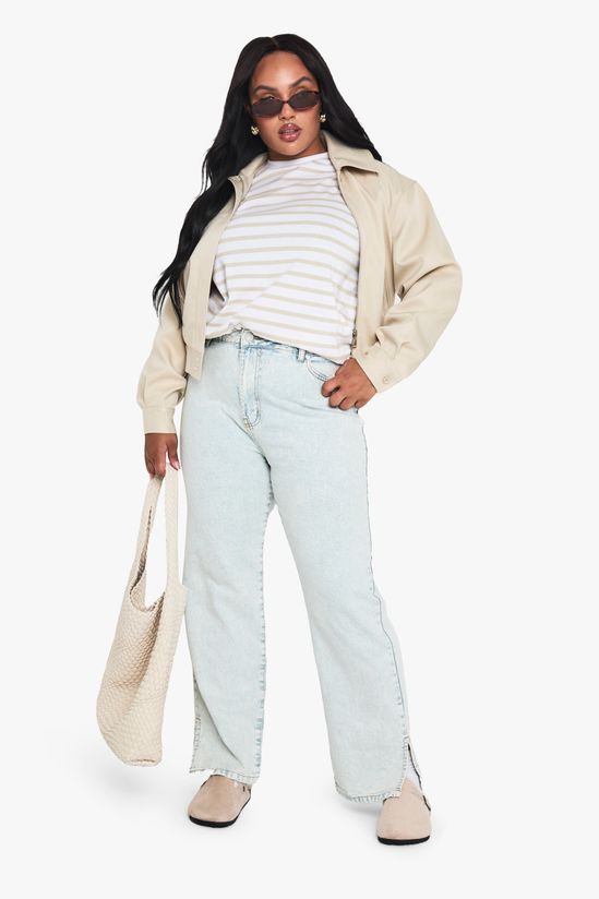 Plus Basics Split Hem Straight Leg Jeans