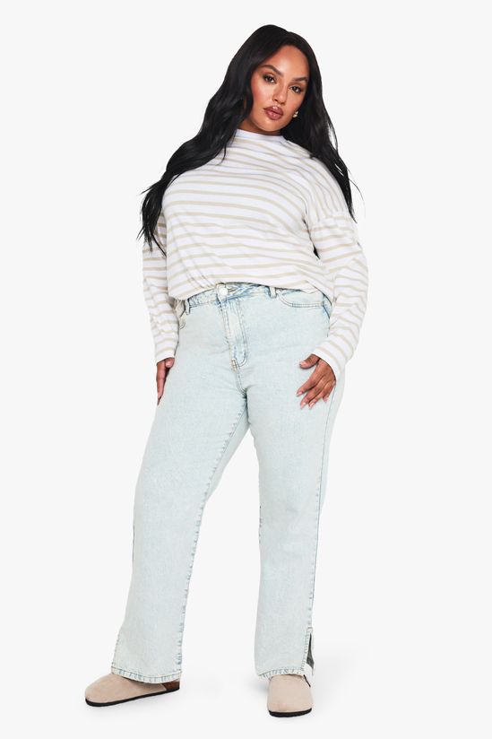Plus Basics Split Hem Straight Leg Jeans