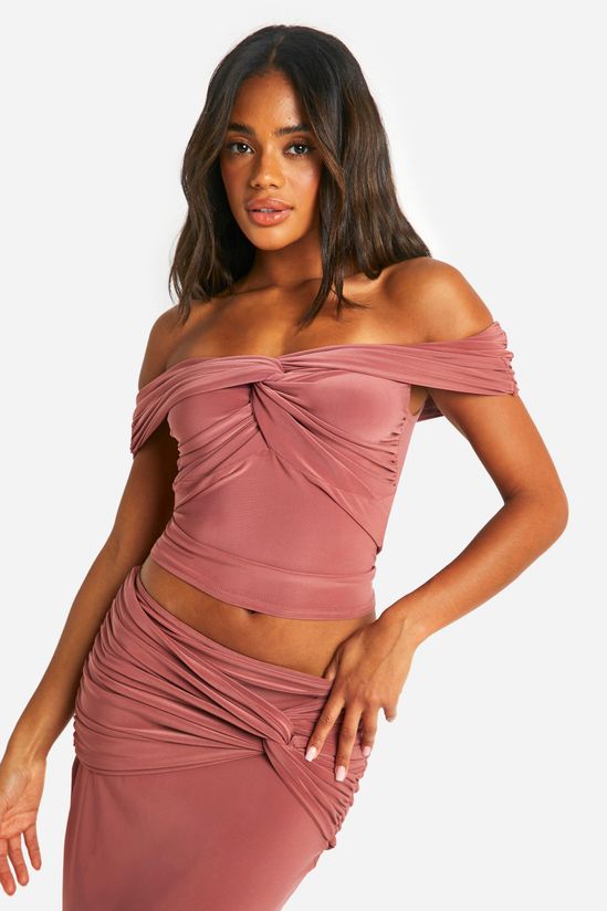 Double Slinky Knot Front Bardot Crop