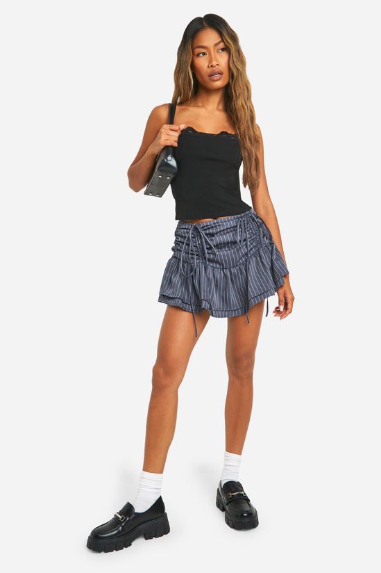 Ruched Pinstripe Micro Mini Skirt