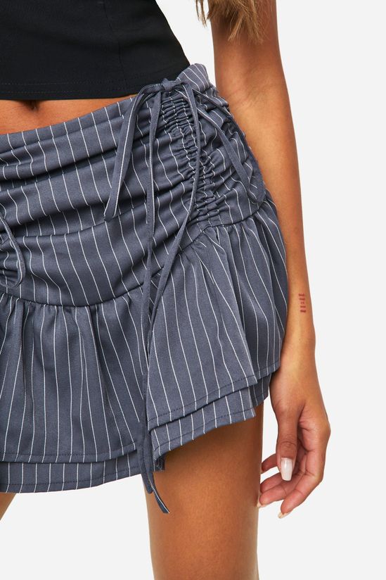 Ruched Pinstripe Micro Mini Skirt