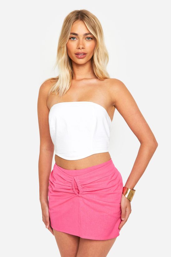 Cut Out Detail Linen Look Mini Skirt