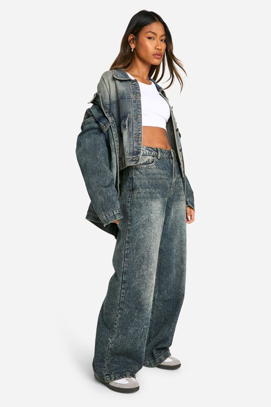 Basics Sand Blast High Waisted Wide Leg Jeans in Vintage Wash