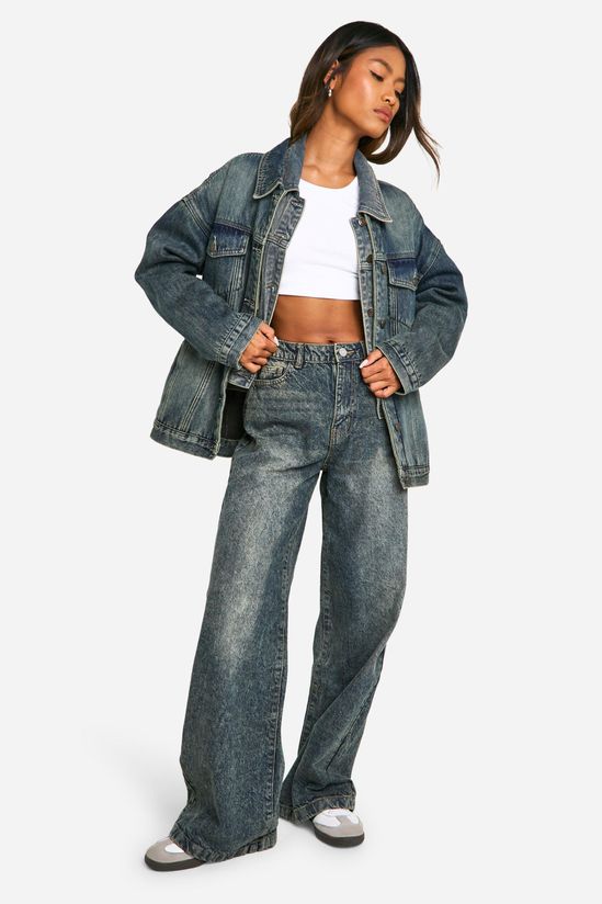 Basics Sand Blast High Waisted Wide Leg Jeans in Vintage Wash