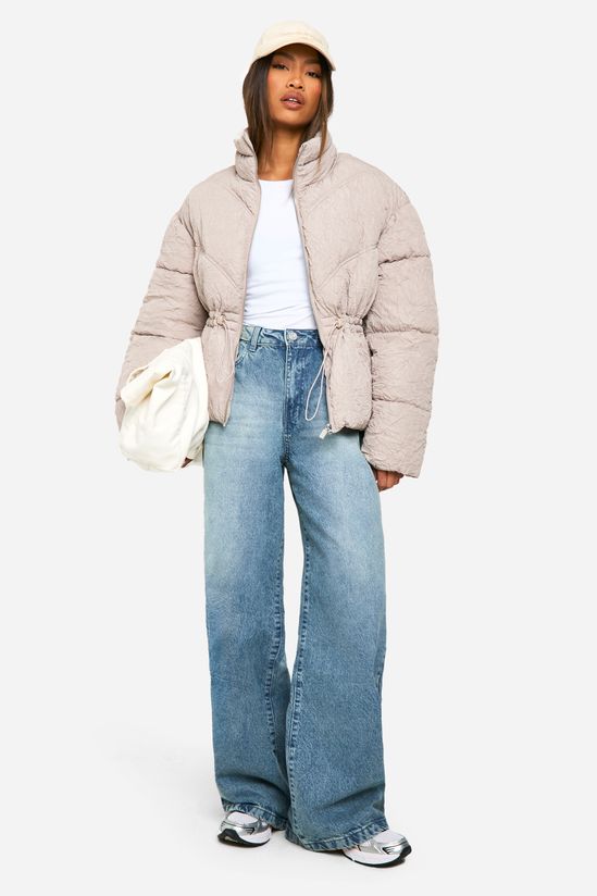 Crinkle Cinched Waist Puffer Jacket