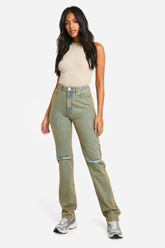 Tall Basics High Waisted Straight Leg Ripped Knee Jeans