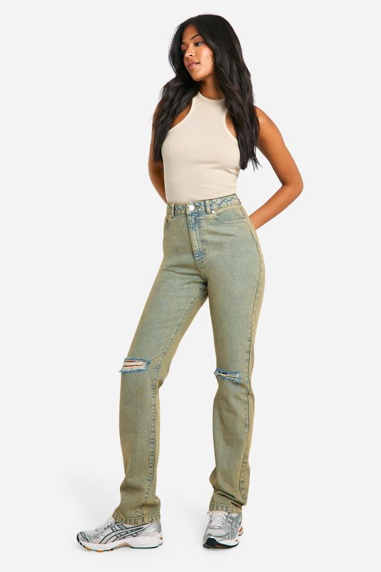 Tall Basics High Waisted Straight Leg Ripped Knee Jeans