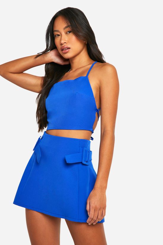 Woven Double Buckle Detail Micro Mini Skirt