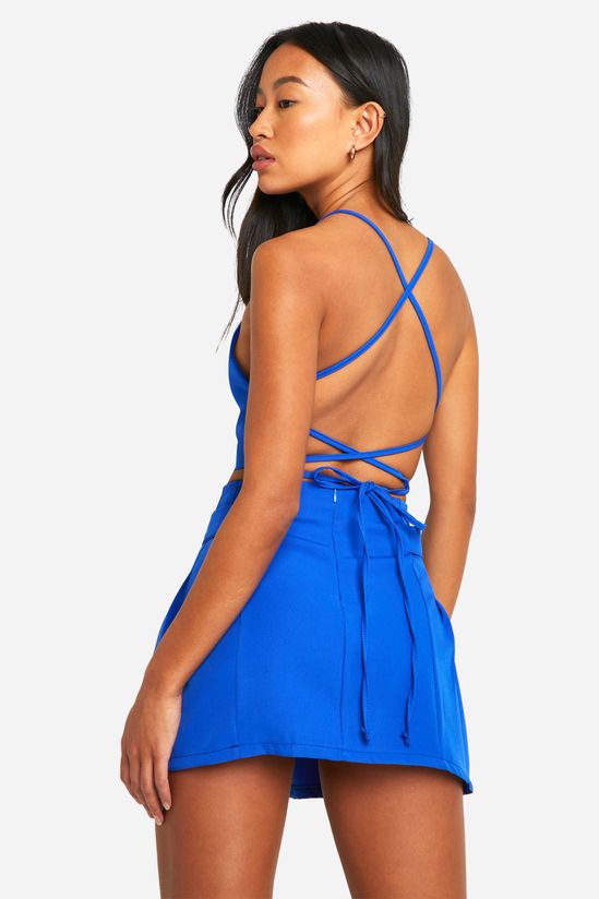 Woven Double Buckle Detail Micro Mini Skirt