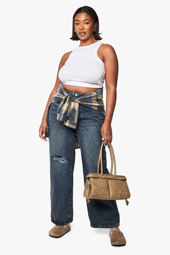 Plus Basics Ripped Knee Boyfriend Jeans