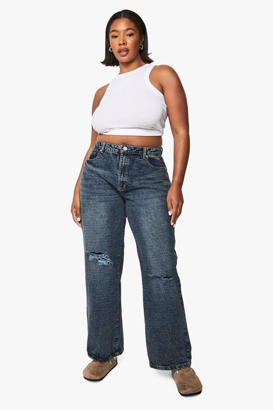 Plus Basics Ripped Knee Boyfriend Jeans