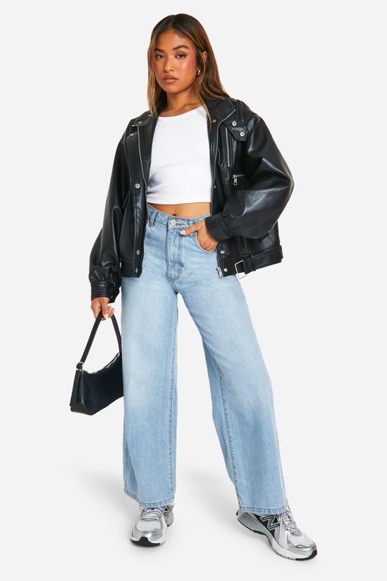 Petite Zip Detail Faux Leather Bomber Jacket