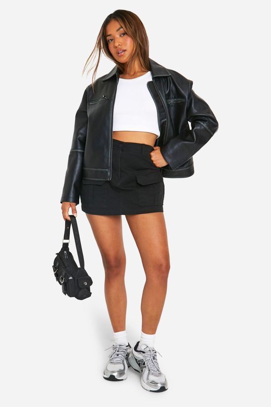 Petite Vintage Look Faux Leather Zip Jacket