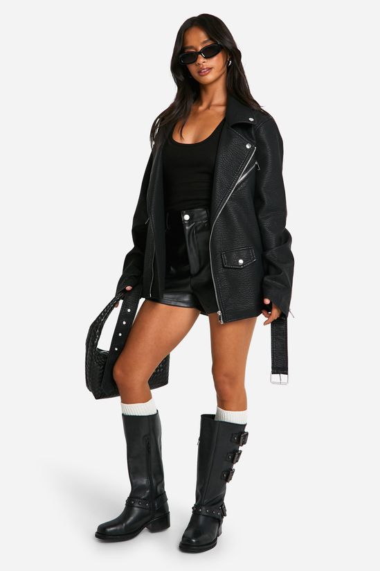 Petite Ultimate Oversized Faux Leather Biker Jacket