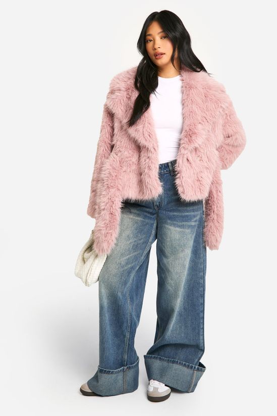Petite Belted Faux Fur Jacket