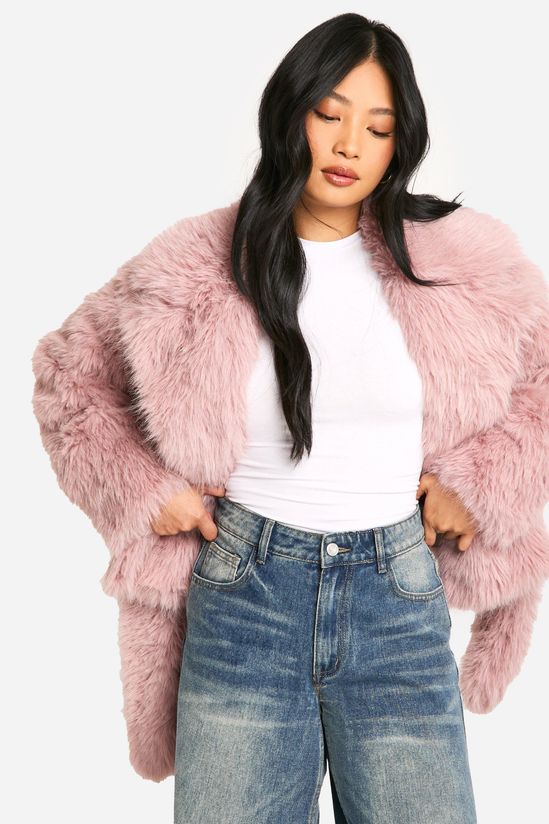 Petite Belted Faux Fur Jacket