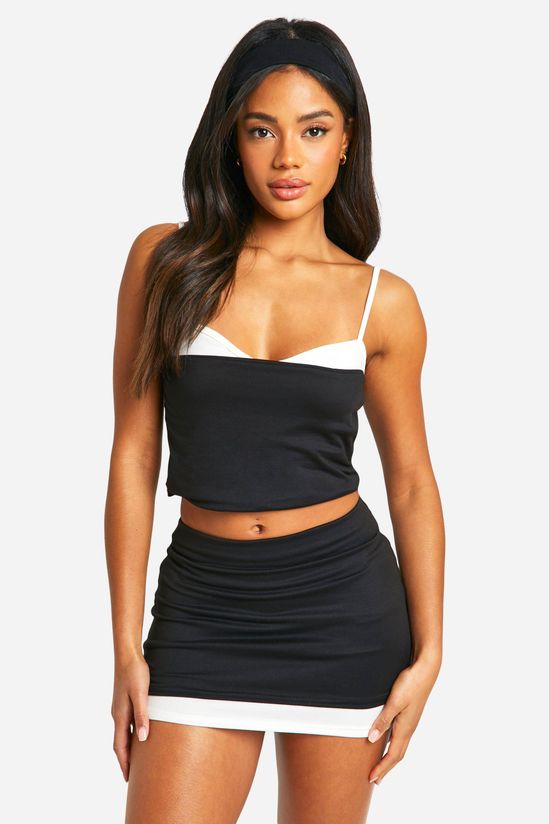 Double Layer Contrast Mini Skirt