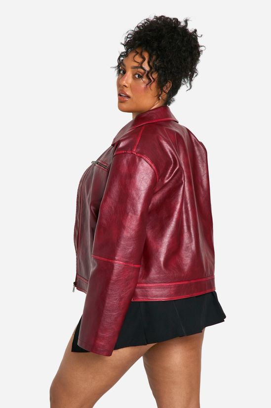 Plus Vintage Look Faux Leather Zip Jacket