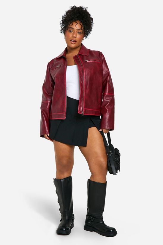 Plus Vintage Look Faux Leather Zip Jacket