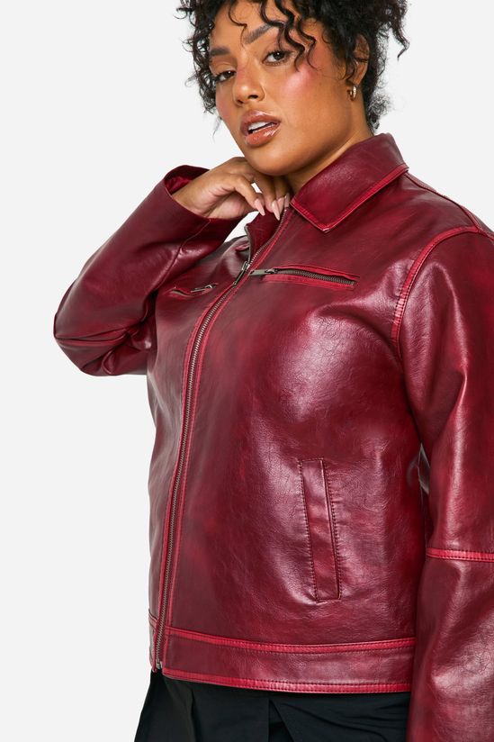 Plus Vintage Look Faux Leather Zip Jacket