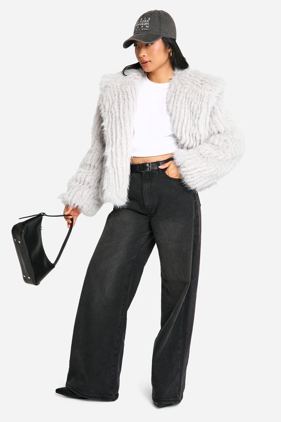 Petite Oversized Collared Faux Fur Jacket