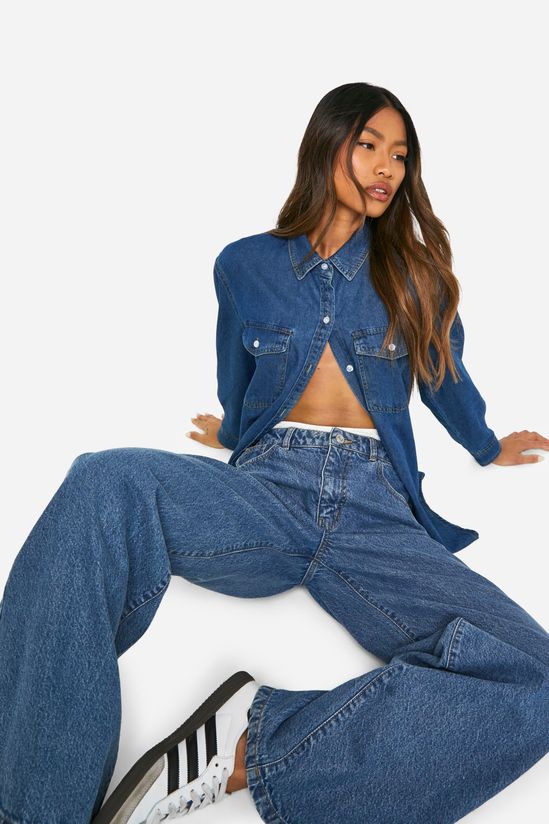 30 Inch Leg High Waisted Wide Leg Jeans in Vintage Blue
