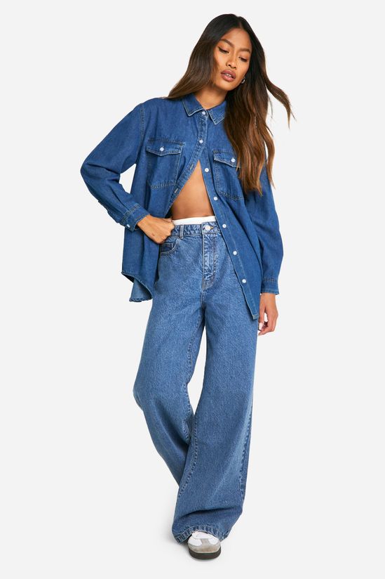 30 Inch Leg High Waisted Wide Leg Jeans in Vintage Blue