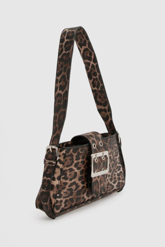 Buckle Detail Leopard Shoulder Bag