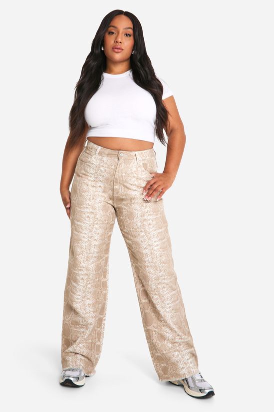 Plus Croc Print Denim Wide Leg Jean