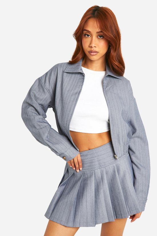 Premium Pinstripe Relaxed Fit Bomber Jacket