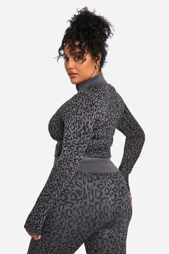 Plus Leopard Print Seamless Zip Through Jacket