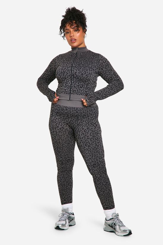 Plus Leopard Print Seamless Zip Through Jacket