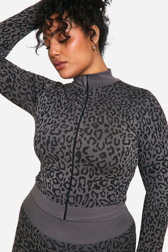 Plus Leopard Print Seamless Zip Through Jacket