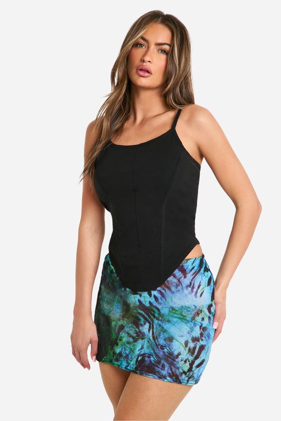 Printed Textured Mesh Mini Skirt